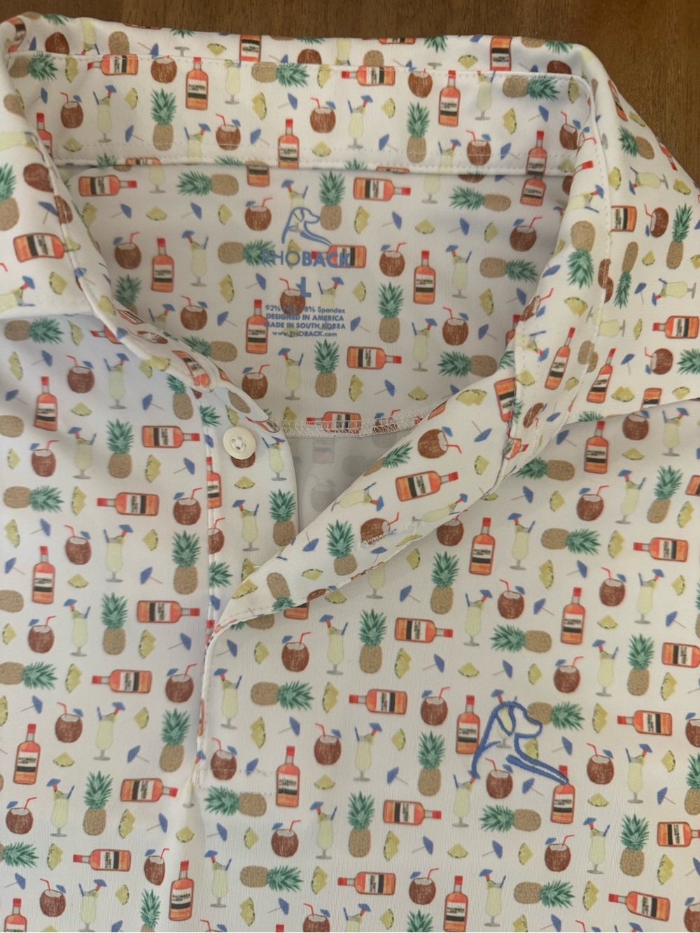 Rhoback White Tropical Pineapple & Cocktail Print Men’s Polo